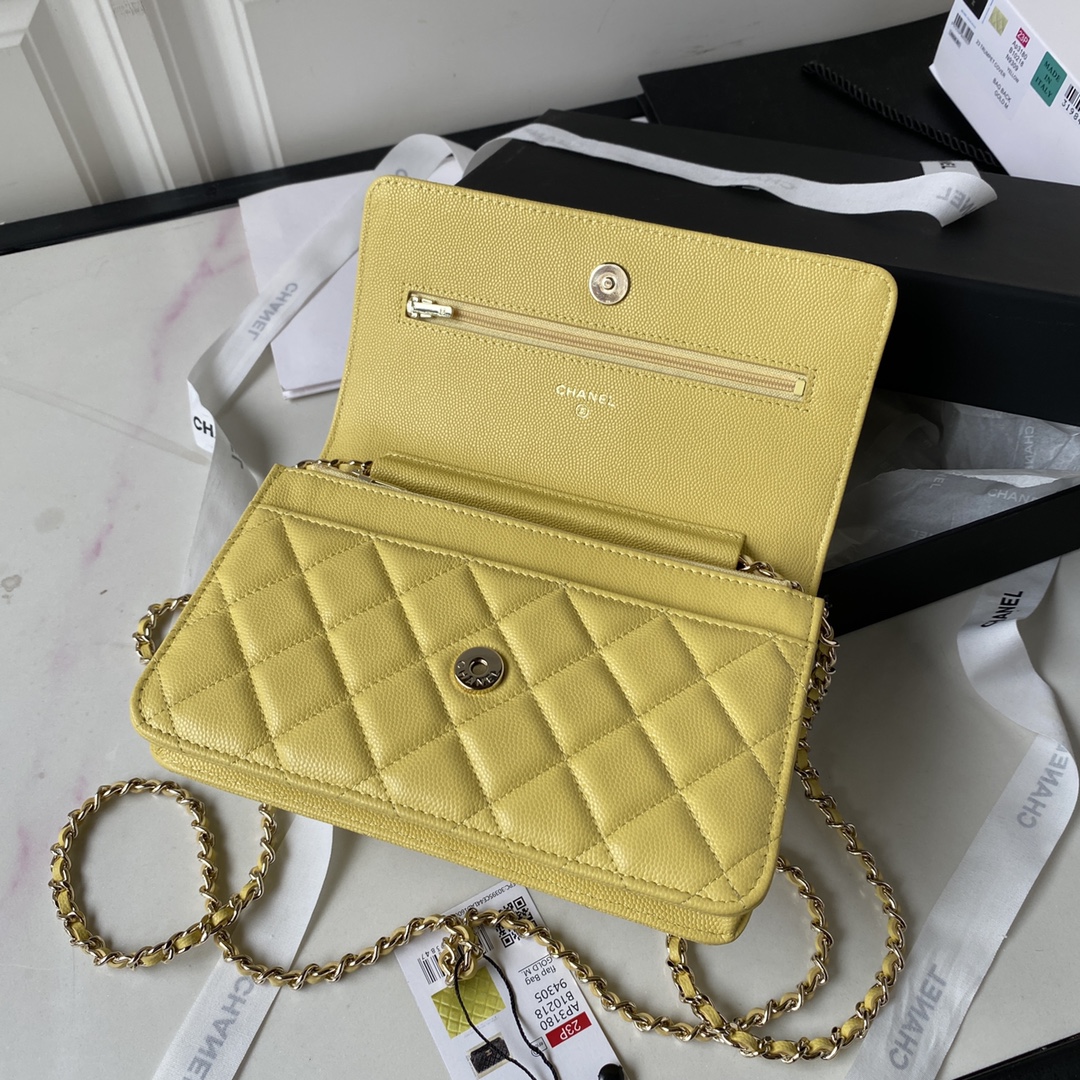 Caviar Leather Wallet On Chain Shoulder Bag AP3180 Yellow